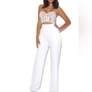 ❌ S O L D ❌  Miss Circle Never Enough White Stretch Crepe Wide Leg Trousers